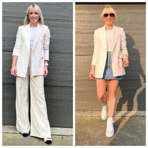 VERONICA BEARD Off-White Tan Two-Toned Braeton Dickey Jacket Blazer Size 8